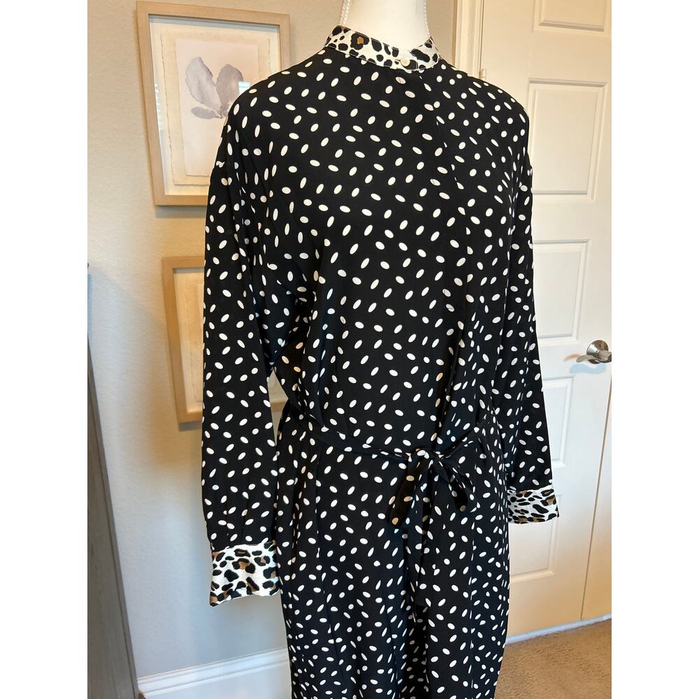 ROSSO35 | 100% Silk Polka Dot Animal Print Belted Dress | 46 (US 12) - Picture 4 of 12